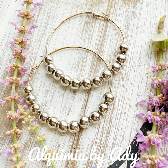 STATEMENT BIG BALL BEADED HOOPS IN GOLD AND SILVER - Picture 1 of 1